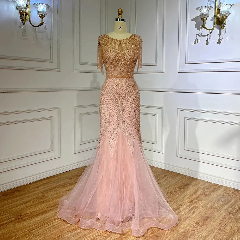 evening dresses tassel Light Pink Tassel Long Prom Dress A Line Formal Dress Evening Dress 124 –  JulyProm