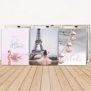 3 Counts Wooden Framed Canvas Painting, Elegant Swan Eiffel Tower Ferris Wheel Images, Exquisite Poster, Perfect Living Room Decoration, Modern Art, Fashion Family Poster, Wall Art Decoration, Waterproof Art