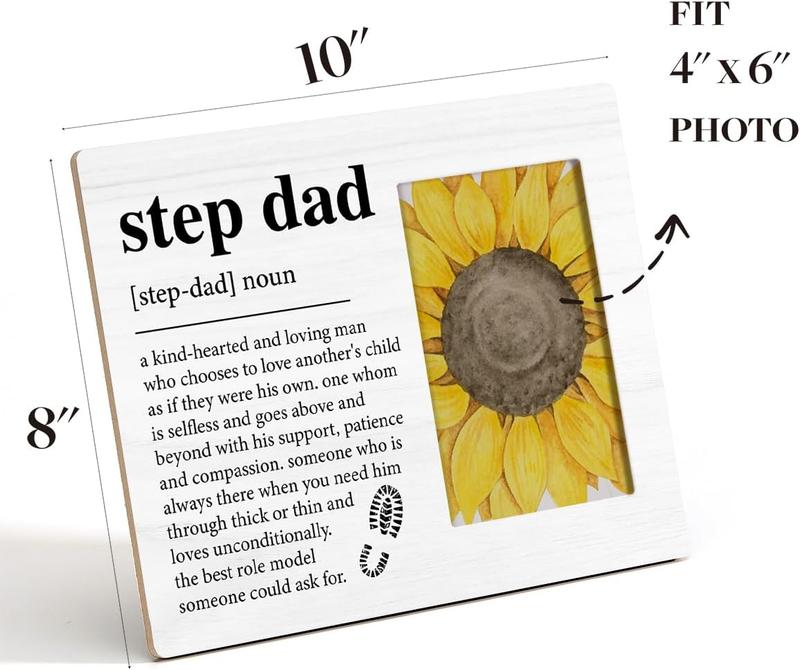 Step Dad Stepfather Bonus Dad Gift, Stepfather Wood Picture Frame Gift Step Dad Definition Wooden Photo Frame Gift for Father's Day Christmas, Tabletop and Wall Mounting, Display Photo 4x6 Inch