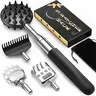 TUKUOS Telescoping Back Scratcher - 5-in-1 Detachable Heads Body Care Manual Massage Tool, Rubber Handle, Large Scratch Surface, Compact Double-Sided Design, 30in Long for Adults’ Muscle Therapy, Christmas Gift for Men (Beard Grooming Aid Compatible)