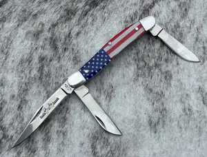 4” Stockman Knife Classic Folding Pocket Knife 3 Blades Sharp USA Flag 🇺🇸