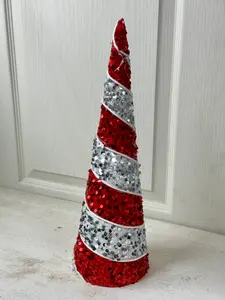 19.75 Inch Red And White Sequin Swirl Cone Tree