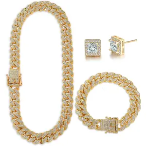 Mens Chains Cuban Link Chain Necklace Bracelets Set for Men Women Bling Bling  Hop