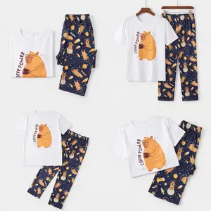 Men's Coffee Power Capybara Pajama Set – 2-Pieces With Capybara Pants Space Pattern