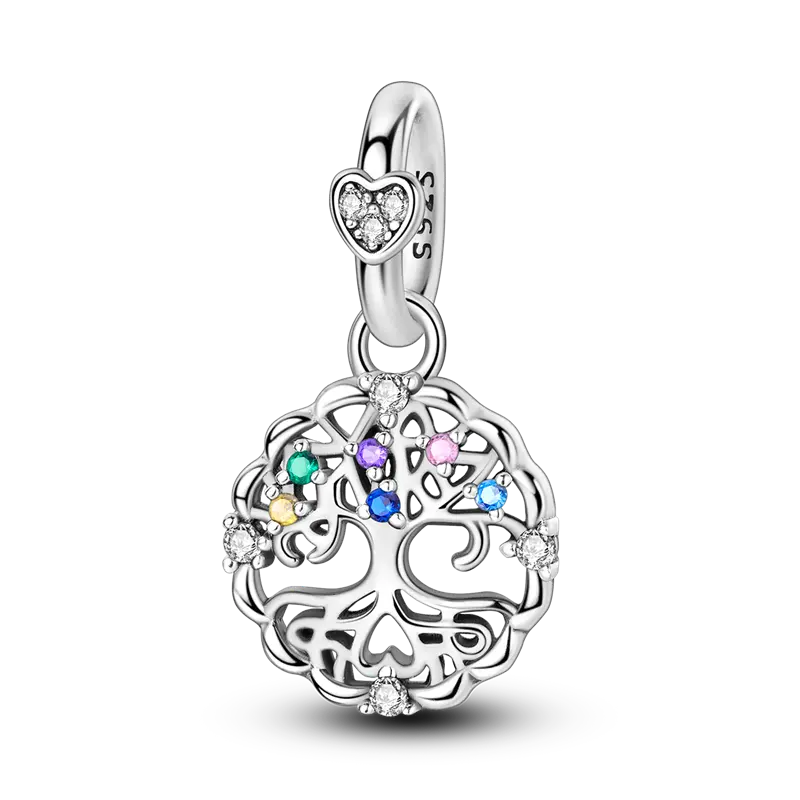 MULA 925 Sterling Silver family tree of life pendant | Suitable for Pandora bracelets | Colorful lucky gemstones | Guardian of family and friendship | Tree of Life beads | Exquisite gift