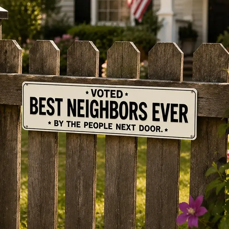 This “Best Neighbors Ever” Fence aluminum Sign Is Going VIRAL on TikTok  | Funny Outdoor Metal Wall Decor | Housewarming & Porch Gift Idea decor plaque