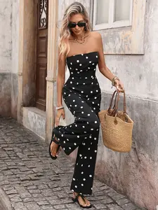 2026 French Style Vacation Womenswear Romper, Casual Sleeveless High Waist Crop Top Polka Dot Romper Fitted, Fashion Daily Everyday Commute Wear, Long Regular Fit