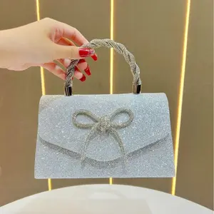 Sophisticated Rhinestone Bow Sequin Evening Clutch Bag for Women, Versatile Stylish Formal Handbag for Party & Special Occasions