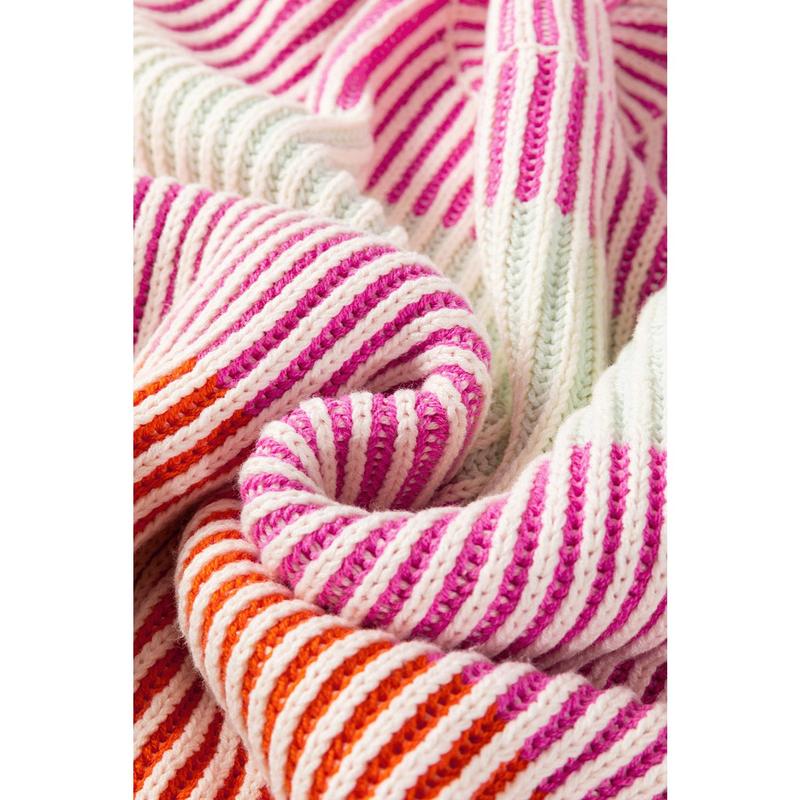 Pink Colorblock Textured Knit Bubble Sleeve Sweater