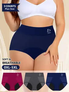 Morelect Women's Large Size Period Underwear, 3-Pack, 0xl-5xl, Leak-Proof, Breathable Mesh, Comfort Fit, High-Quality Printed Trunk, Print Panties
