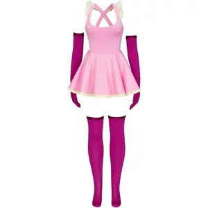 Pink Dress Women Girls Dress with Gloves Stocking Costume