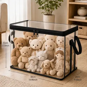 PVC Black Toy Storage Bag with Handle – Dustproof & Sturdy Organizer for Stuffed Animals, Dolls, Clothes, Kids’ Room, Playroom, Living Room, or Birthday Gift