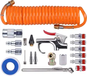 1/4 Inch NPT Air Accessory Kit - 20 count, Air Compressor Hose Tool Kit with Coil PU Hose/Blow /Tire Gauge/Storage Case