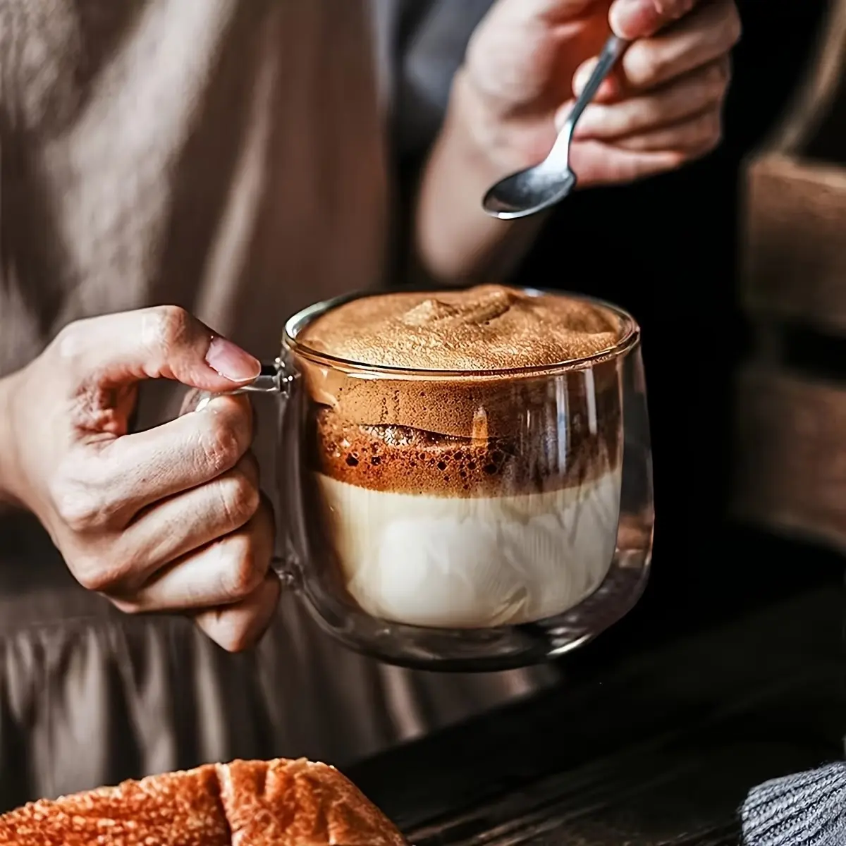 Double Wall Glass Coffee Mug 12oz Insulated Latte Cup Aesthetic Heat Resistant Clear Mug for Coffee Cappuccino & Espresso Drinkware Tumbler