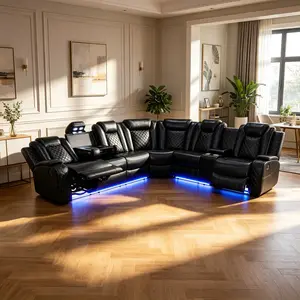 Contemporary Black Breathing Leather Recliner Sofa Combination, premium breathable leather upholstery, streamlined modern look, low daily maintenance, practical functional furniture for home indoor decoration