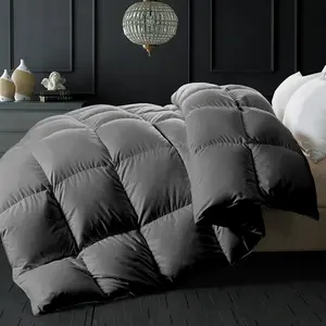 ® Feather Down Fiber Comforter Queen Size - All Season Grey Duvet Insert - Luxurious Hotel Bedding Comforter with Corner Tabs - Soft 100% Cotton Cover, 90x90 Inch