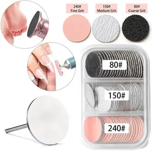 (#80#150#240Grit)60Pcs Sanding Paper with 1pc Metal Disc Nail Drill Bit 25mm Pedicure Disc Replacement Sanding Discs Bits for Nail Drill Foot Files Electric Remover Dead Manicure Tool Accessories DIY Manicure Nail Art