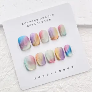 Rainbow Ombre Cat Eye Nail/Candy Color Nail/Handmade Press on Nail/Cute Short Nail/Simple Pretty Nail/Summer Bright Colorful Nail