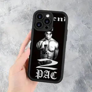 Legendary Rapper 2Pac Street Style Design |     Shockproof, Anti-Slip Matte Finish |     Low-Key Luxury UV Print Case for iPhone 17 E Air Pro ProMax iPhone16 15 14 Plus 13 12 Mini 11 X XS XR - Black TPU Soft Cover with Drop Protection, Halloween Event, Su