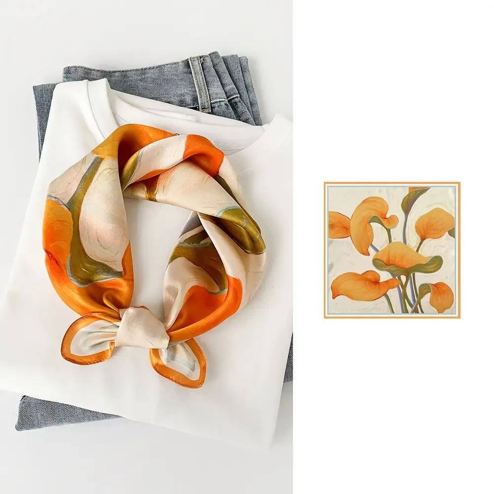 Floral Design Neckerchief for Women, Elegant 70x70cm Synthetic Polyester Scarf with a Soft Drape, Calla Lily Print for All Seasons Casual Wear, Floral Design Neckerchiefs, Female, Fabric Neckerchiefs