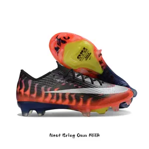 Textured breathable woven low-cut pro soccer cleats adopt moisture-wicking ultra-thin lightweight mesh fabric, zero-bulk slim ankle lining, rugged two-tone multi-stud traction rubber outsole with powerful artificial grass grip