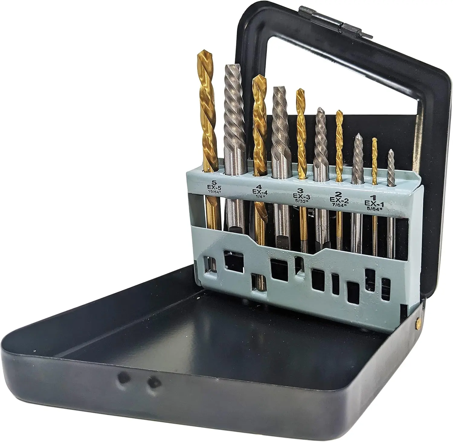 10 Piece Screw Extractor and Left Hand Drill Bit Set, Easily Remove Stripped Screws and Damaged Bolts, Includes 5 HSS Left-Hand Drill Bits, 5 GCr15 Extractors, Metal Case - EX ELECTRONIX EXPRESS