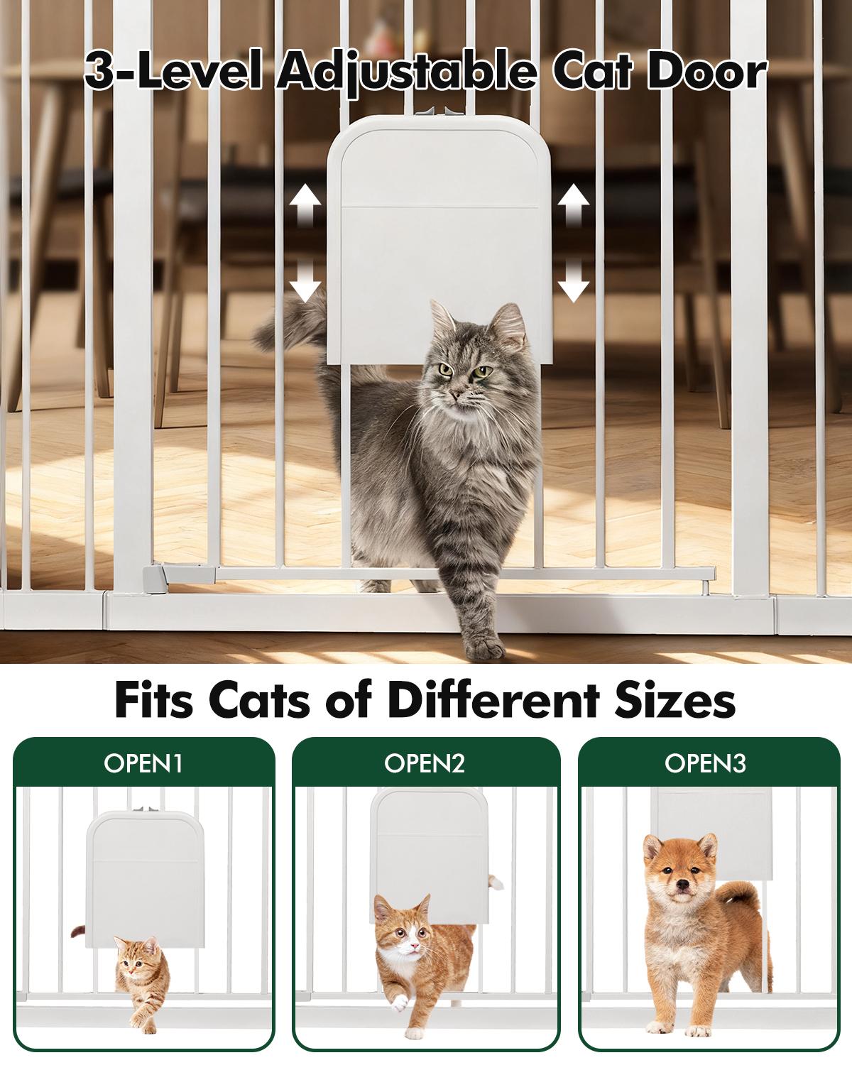 Adjustable Pet Gate with Cat Door, Auto-Close Pressure-Mounted Safety Gate for Doorways & Stairs – Ideal for Multi-Pet Homes (29–45 Inches, White/black)