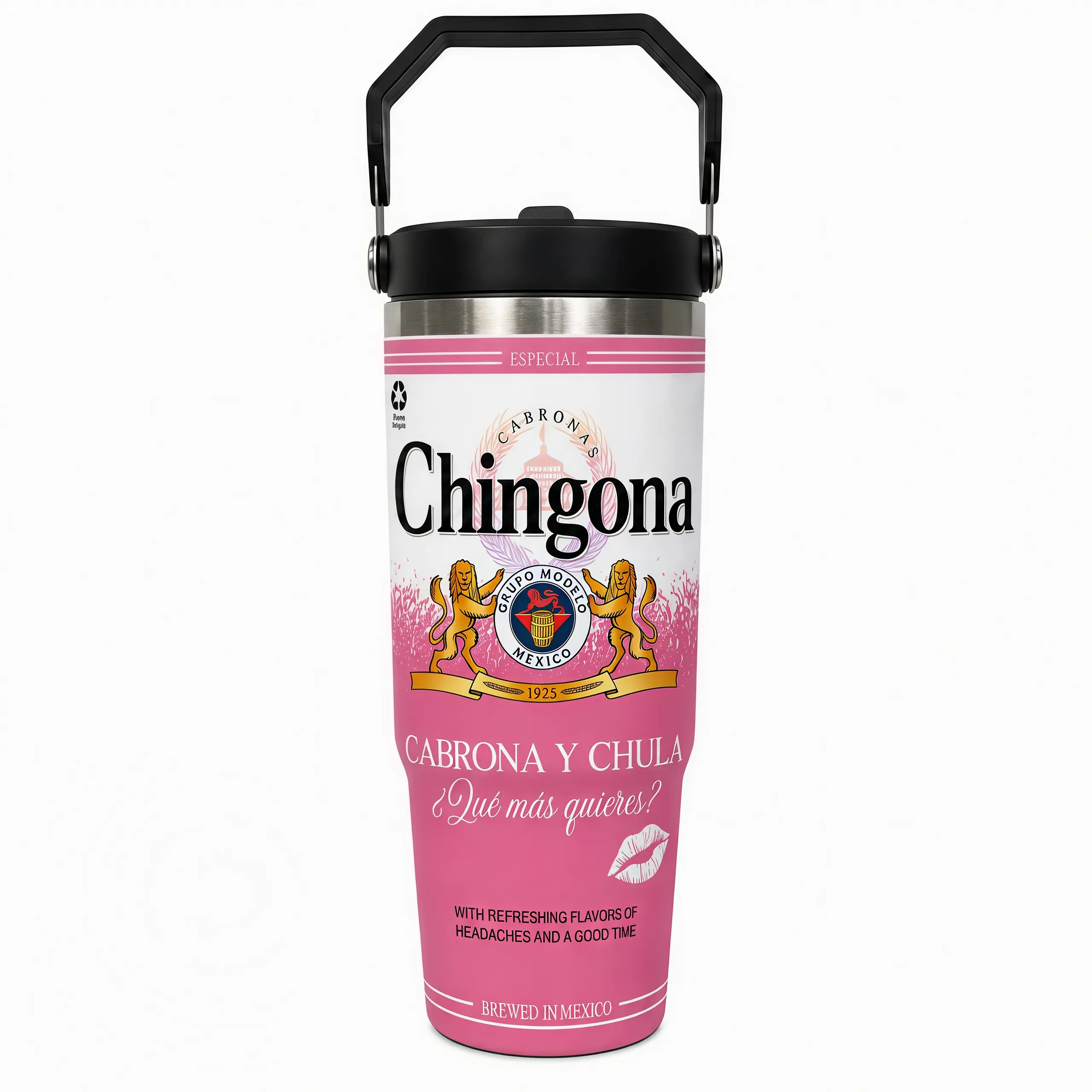 Chingona Modelo Inspired Pink 30oz Cup with Handle, Cabrona y Chula Tumbler for Latina Women, Stainless Steel Travel Mug for Daily Hydration, Office Essentials, Birthday Gift, Christmas Gift