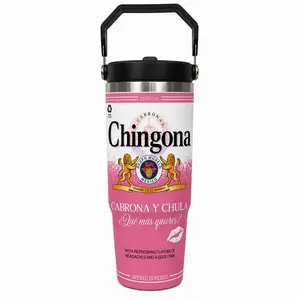 Chingona Modelo Inspired Pink 30oz Cup with Handle, Cabrona y Chula Tumbler for Latina Women, Stainless Steel Travel Mug for Daily Hydration, Office Essentials, Birthday Gift, Christmas Gift