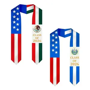 Two Flag Graduation Stole Class of 2026 – Country & USA Flag Sash, Cultural Pride Graduation Gift for Men Women High School College
