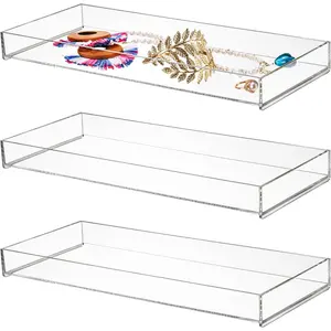 3 Pack Clear Acrylic Bathroom Decorative Vanity Trays, Countertop Organizer for Toilet Tank, Storage for Perfume Makeup Cosmetics Jewelry Soap Candle Plant, 12 x 5.1 x 1.2 Inches