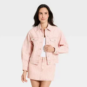Women's Stripe Denim Jacket - Universal Thread™ Red/White XS