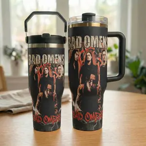 Bad Omens Band Tumbler 40oz 30oz with Handle, Rock Metal Music Tumbler Cup, Bad Omens Fan Gift, Stainless Steel Insulated Mug