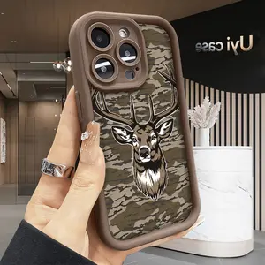 Soft Case for iPhone 17 Air 16 15 14 Pro Max 13 12 11 XR XS E Plus Deer in Camo Design Shockproof Drop Protection Rugged Durable Silicone Cover Cellphone Protective Smartphone Casing