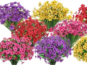 Artificial Outdoor Flowers, 24 Bundles UV Resistant Faux Silk Flowers for Garden Porch Patio Yard Decoration, Multicolor (Red Yellow Purple) Fake Plants for Indoor and Outdoor Decor