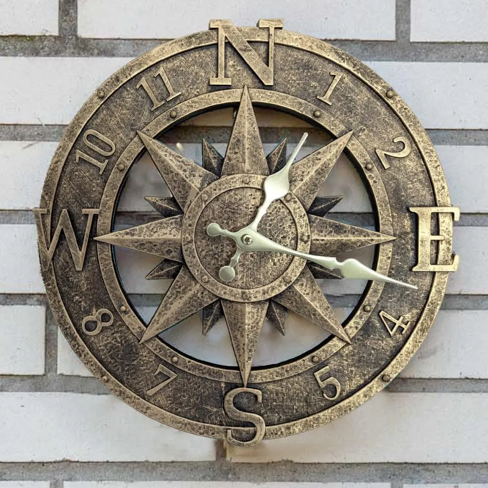 Outdoor Wall Clock 12in Garden Clock  Clocks Roman Retro Kitchen Home Clock -Not Silent (Bronze)