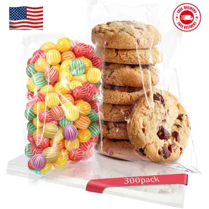 300 PCS Clear Cellophane Cookies Bags Self Sealing with 4x6"（150 PCS）& 5x7"（150 PCS)