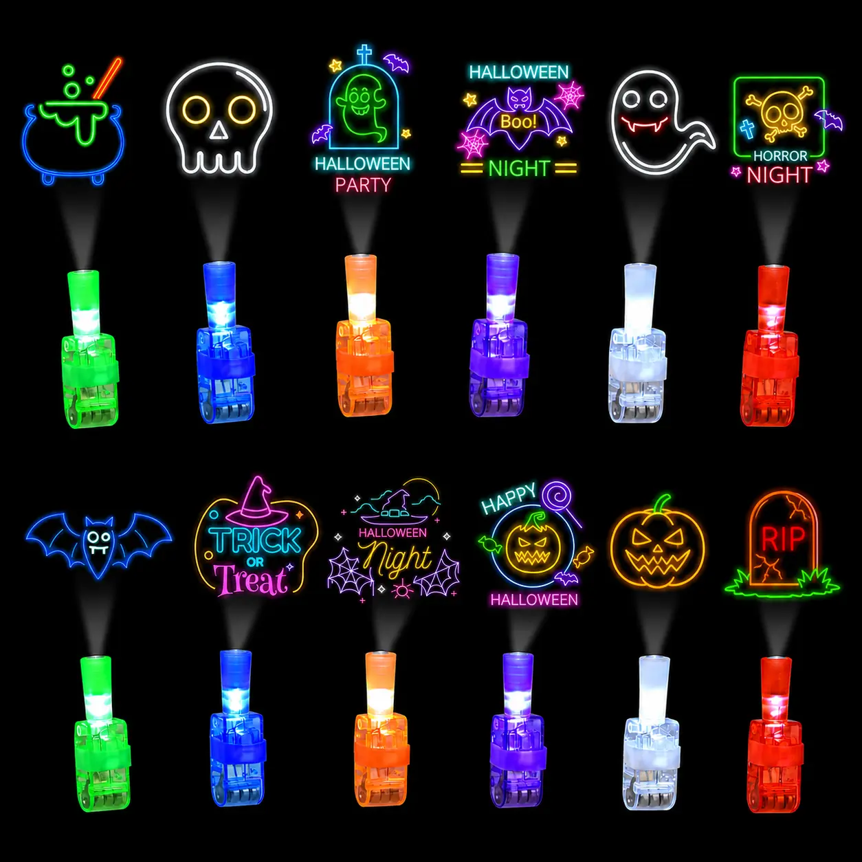 36Pcs Halloween LED Finger Lights with 12 Projection Patterns - Glow in the Dark Party Favors for Kids, Bulk Trick or Treat Goody Bag Fillers, Classroom Rewards Prizes Halloween Party Favors
