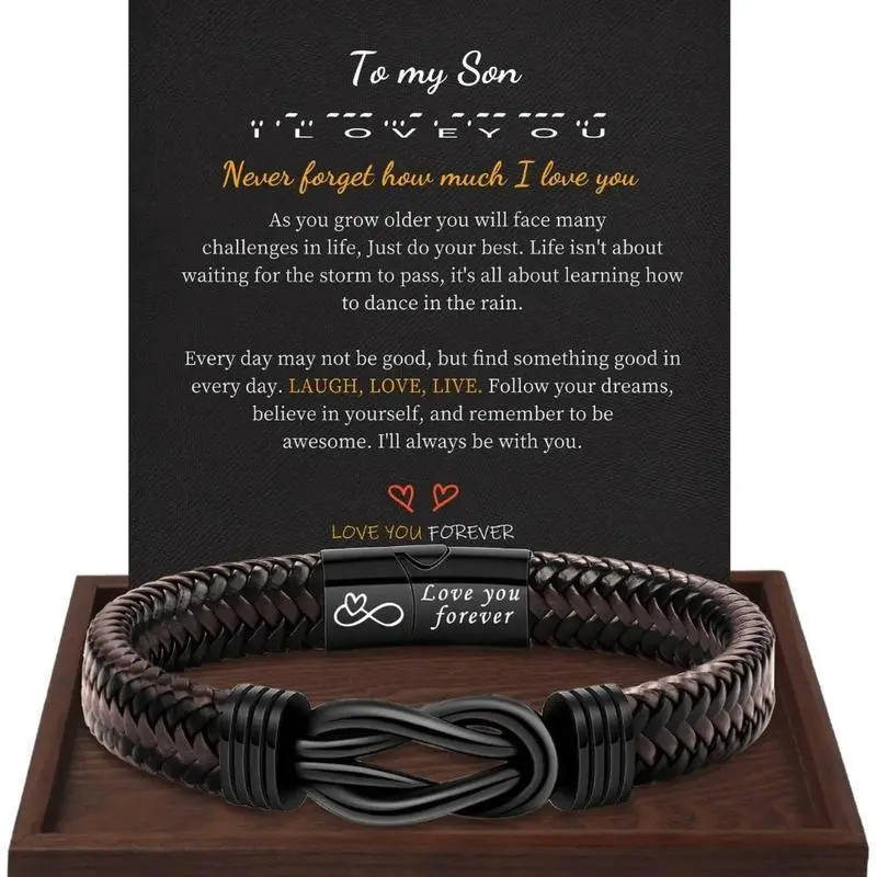Personalized Jewelry Stainless Steel Leather Bracelet To My Son To My Grandson To My Dad Braided Jewelry for Men Festival Gift Row Magnetic Closure Trendy All-Match Casual Simple Bracelet for Men Party Daily Clothing Decor