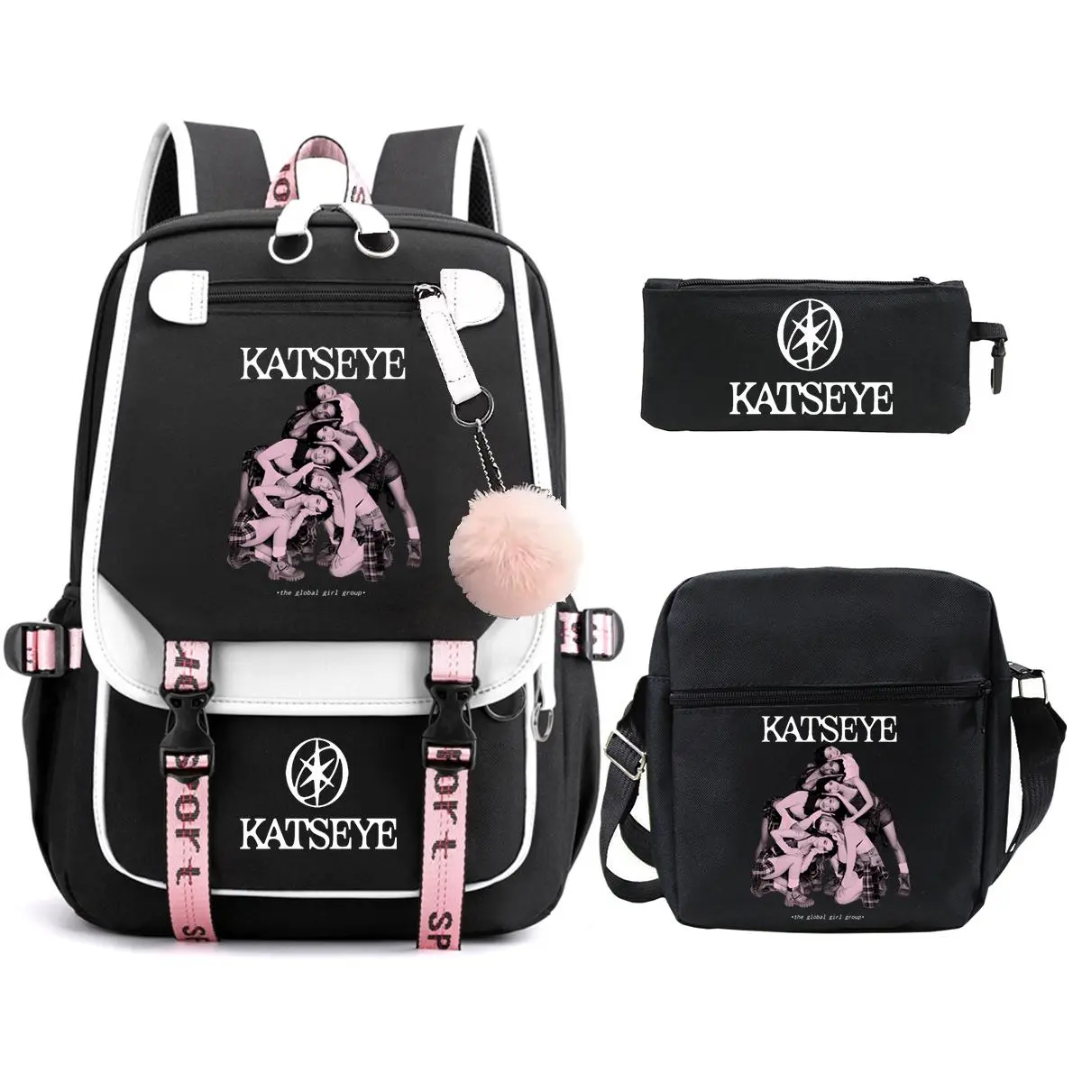 New Kpop KATSEYE Backpack for Girls 3pcs Set Children School Bags Lunch Bag Pencil Bag Katseye Print Schoolbag Travel Bookbag