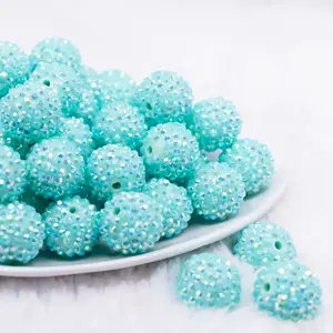 20mm Aqua Blue Rhinestone AB Bubblegum Beads