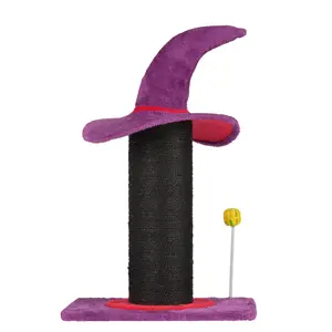 Wizard Hat  Scratching Post with Spring Ball Toy for Indoor , Halloween Spooky  Scratcher, Purple Themed  Cat Tree