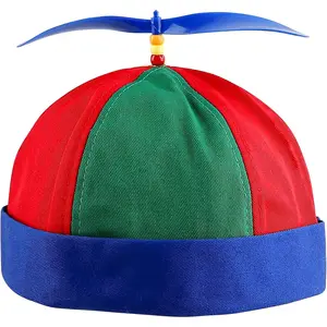 Blue Adult Propeller Hat Funny Rainbow Cap Helicopter for Costumes