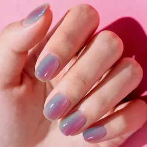 Aura Girl Shimmer Semi Cured Gel Nail Strips 20+6 PCS with Top Coat Pen | Purple Rose Ombre | Includes 6 Trial Strips to Try | 5-Min UV Cure (UV Lamp Req) | OAUEE