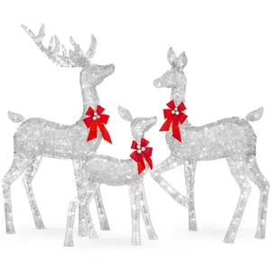 Best Choice Products 3-Piece Lighted Christmas Deer Set Outdoor Yard Decoration with 360 LED Lights, Stakes