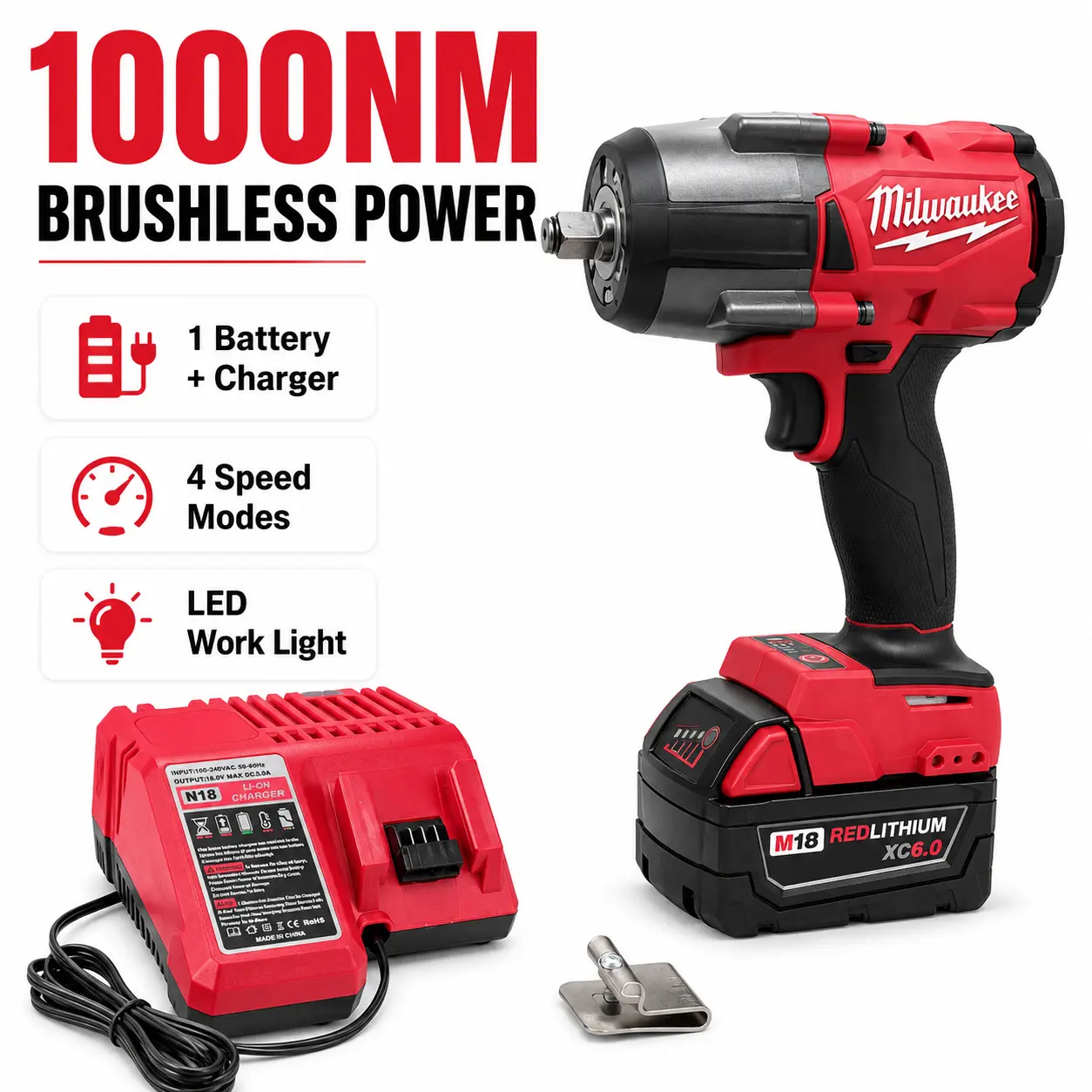 Milwaukee M18 Series High Torque Impact Wrench, 1000 Nm Torque - Heavy-Duty Hand Tool for Decoration, Auto Repair Tools