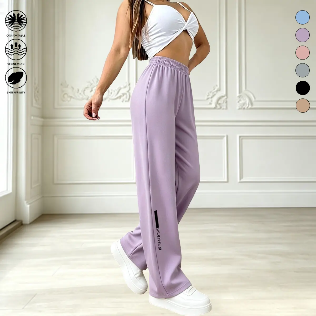 Women’s casual athletic long pants, solid color design, suitable for everyday wear and workouts; women’s bottoms, autumn apparel, women’s long pants, women’s sports pants, womenswear