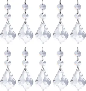 Crystal Prisms Pendants Pack of 10 Replacement Clear Maple Leaf Chandelier Shiny Glass with Octagonal Crystal Beads and Metal Split Ring