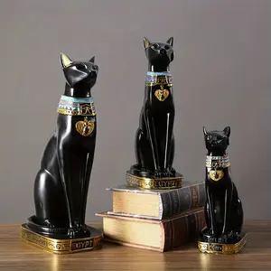 Vintage Egyptian Cat Resin Figurine - Ideal for Escape Room Games, Movie Props, and Home Office Decor, Suitable for Indoor and Outdoor Use Ornaments Small Statue