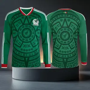 2026 World Cup Mexico National Team Home Green Long Sleeve Soccer Jersey Fans Version